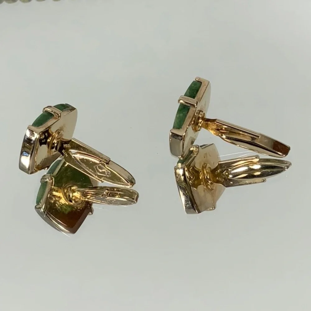 SWANK Men's Cuff Links Green Nephrite Jade and Goldtone
